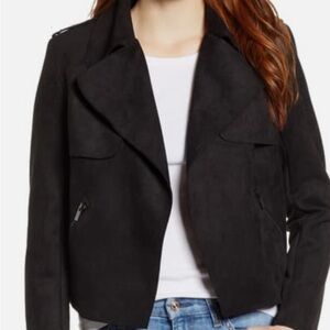 KUT From The Kloth Jacee Draped Moto Faux Suede Jacket, Black size Large